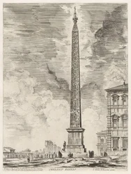 Egyiptomi obeliszk. Ezt V. Szixtusz pápa emeltette a Piazza di S. Gio. Lateranón, a Vedute di Roma (Római látképek) című sorozatból