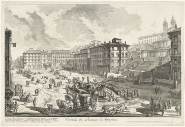 Piazza di Spagna te Róma Kilátás a Piazza di Spagna-ra (cím a tárgyon) Gezichten op Rome (sorozat címe) Róma látképei, amelyeket Giambattista Piranesi építész, Ve (nez) iano tervezett és vésett (sorozat címe)