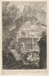 6. tábla: Őssír romjai ókori vízvezeték romjai előtt, az ív fölött..., 1743.