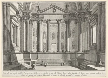 9. tábla: Oszlopos csarnok az ókori rómaiak szokása szerint, fülkék díszítik..., 1743.