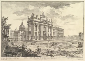S. Giovanni in Laterano, főhomlokzat, jobbra a palotával és a Scala Santával (Veduta della Basilica di S. Giovanni Laterano), a „Vedute di Roma” című műből