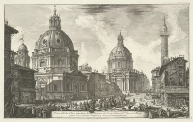 Santa Maria di Loreto en de Santissimo Nome di Maria te Rome Kilátás a két templomra (...) (cím a tárgyon) Gezichten op Rome (sorozat címe) Róma kilátásai, amelyeket Giambattista Piranesi építész, Ve (nez) iano tervezett és vésett (sorozat címe)