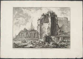 Tempel van Venus en Roma te Rome Néró Aranyházához tartozó két Triclini maradványának képe (...) (cím a tárgyon) Gezichten op Rome (sorozat címe) Róma kilátását Giambattista Piranesi építész, Ve (nez) iano tervezte és metszett