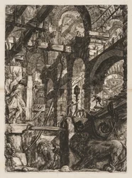 The Prisons: A Perspective of Roman Arches, with Two Lions Carved in Relief..., 1745-50.