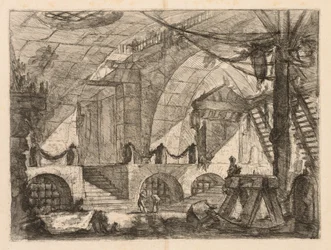 A börtönök: íves kamra oszlopokkal és láncokkal, 1745-1750.