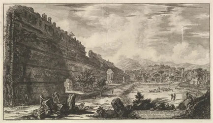 Kilátás a Castro Pretorio maradványaira a Tivoli-i Villa Adrianában A maradványok megtekintése ..., 1770.