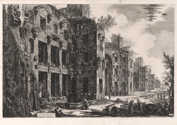 Kilátás Diocletianus fürdőjének felső maradványaira a Santa Maria degli Angeli-ben [a Frigidarium belseje: déli fal], a Vedute di Roma felől (Róma látképe)