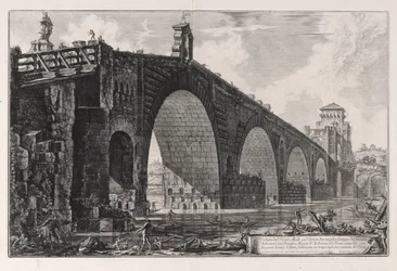 Kilátás a Milvius-hídra a Tiberis felett két mérfölddel Rómán kívül, a Vedute di Roma felől (Római kilátás)