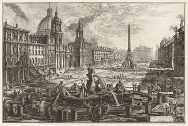A Piazza Navona látképe a Circus Agonalis [Domitianus cirkusza] romjai fölött, a Vedute di Roma (Római látképek) című sorozatból