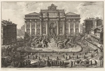 Az Acqua Vergine nagy szökőkútjának perspektivikus látképe, Trevi-kút néven, Nicola Salvi építészete, a Vedute di Roma című műből