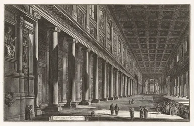 A Santa Maria Maggiore-bazilika belső látképe, a Vedute di Roma (Római látképek) sorozatból