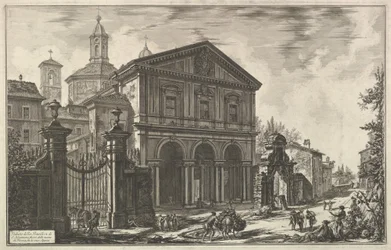 A San Sebastiano fuori delle mura-bazilika [Szent Sebestyén a falakon kívül] látképe a Via Appián, a Vedute di Roma (Római látképek) sorozatból