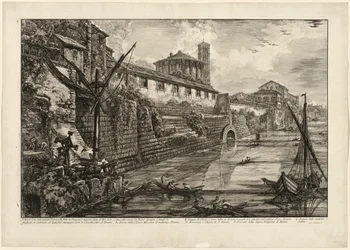 Kilátás a Tarquinius Superbus által épített ősi építményre, a Bel Lido-ra, és a többihez hasonlóan, amelyet Marcus Agrippa épített Augustus idejében, amikor megtisztította a Tiberishez vezető összes csatornát a Róma kilátásaiból.