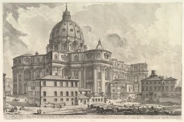 Kilátás a vatikáni Szent Péter-bazilika külsejére, a Vedute di Roma Roma..., kb. 1748.