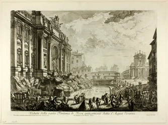 Kilátás a nagy Trevi-kútra, amelyet korábban Acqua Vergine-nek hívtak, a Views of Rome-ból