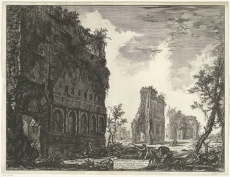 Villa Adriana t és Tivoli Kilátás a Villa Adriana egyik terének ősi gyárainak kerületének maradványaira (cím a tárgyon) Gezichten op Rome (sorozat címe) Róma kilátásait Giambattista Piranesi építész, Ve (