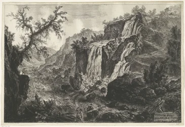 Watervallen te Tivoli Kilátás a Cascatelle-re Tivoliban (cím az objektumon) Gezichten op Rome (sorozat címe) Róma látképei, amelyeket Giambattista Piranesi építész, Ve (nez) iano tervezett és vésett (sorozat címe)