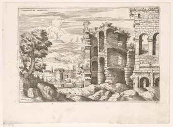 Gezicht op het Colosseum en omgeving te Róma Colosseum ro prospektus (cím a tárgyon) Római romok (sorozat címe) A római ókor néhány fontos emléke (...) (sorozat címe)