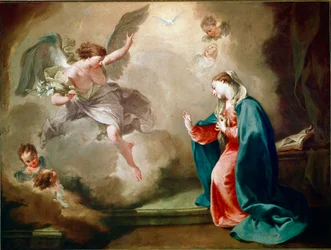 Giambattista (Giovan Battista) (Giovanni Battista) Pittoni (1687-1767) Angyali üdvözlet festménye