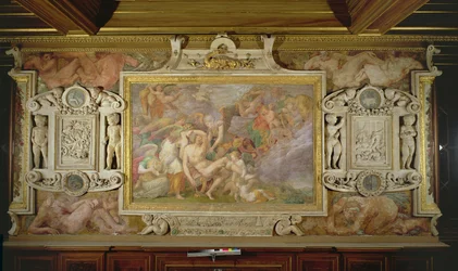 Adonis halála, az I. Ferenc Képtár dekorációs sémájának részlete, 1530-40 freskó és stukkó