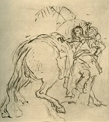 Egy lovas lovára támaszkodva, 1740-es évek, 1928