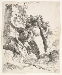 A nekromancia jelenete: egy edényt viselő nő, egy turbános férfi és egy katonapillantás..., kb. 1743-57.