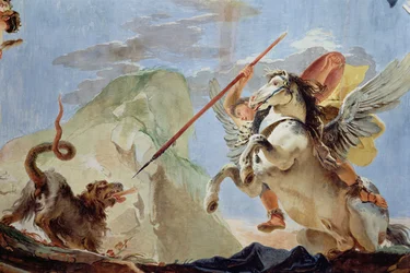Bellerophón Pegazuson, amint megöli a Khimairát, mennyezetfreskó részlete