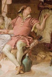 Medoro részlete Angelicából és Medoro parasztbúcsúja, Orlando Furioso szobájából a Palazzinában, 1757