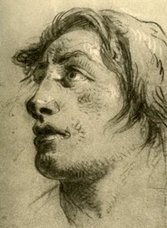 Fiatalok feje, szinte profilból és felfelé nézve, 18. század közepe, 1928