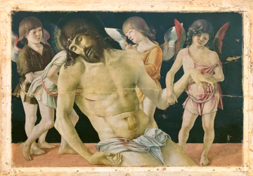 Halott Krisztus angyalok támogatásával, 1475 körül (olaj és tempera fa deszkán)