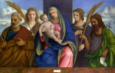 Madonna és gyermeke szentekkel. 1500 körül (tempera és olaj, fa)