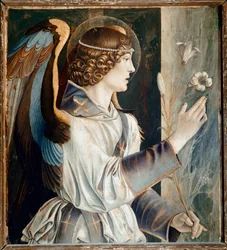 St Vincent Ferrier poliptichonja: Az Angyali üdvözlet angyala (Szent Vincent Ferrer poliptichona: Az Angyali üdvözlet angyala) Giovanni Bellini dit il Giambellino festménye (kb. 1432-1516) 1464-1468 Méret 72x67 cm Santi Gio Paolo Velencei templom