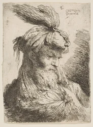 Egy szakállas férfi feje jobbra néző turbánnal, a Kis fejek... sorozatból, kb. 1645-1650.