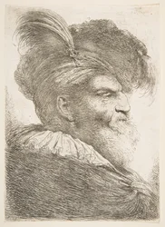 Egy öregember feje jobbra néz, a Nagy keleti fejek sorozatból, kb. 1645-1650.