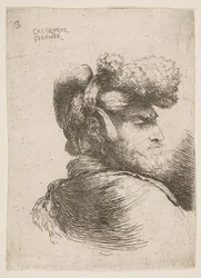 Férfi jobbra néz, prémes sapkát visel, a Kis fejek sorozatából, kb. 1645-1650.