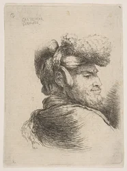 Férfi jobbra néz, prémes sapkát visel, a Small Heads in Orie... sorozatból, kb. 1645-50.