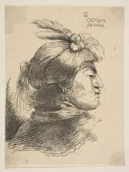 Férfi kis turbánt viselő, tollakkal és szalaggal díszített, jobbra néző, ..., kb. 1645-1650.
