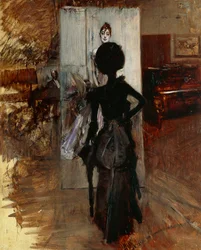 Hölgy a festő műtermében, Giovanni Boldini fehér pasztelljével (1842-1931)