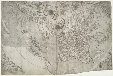 Világtérkép, Mundu [sic] spericum... ismerni fogja John Matthew Contareni szorgalmát., Contarini, Giovanni és Francesco Rosselli