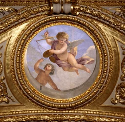 Az igazságosság szeretete. Giovanni Romanelli (1601-1662) festménye Anna osztrák királyné (1601-1666) nyári apartmanjainak hálószobája, Antonine Hall mennyezetét díszíti. 1655-1658 körül. Párizs, Louvre Múzeum.