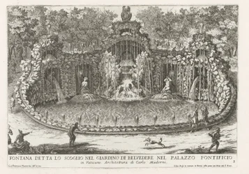 A sárkány szökőkútja de Vaticaanse tuinenben Szikla nevű szökőkút a pápai palota Belvedere kertjében (...) (cím a tárgyon) Szökőkutak a római palotákban és kertekben (sorozat címe) Fonteinen in de paleizen en tuinen van Rome (sorozat