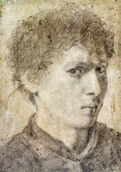 Fiatal fiú feje, Gian Girolamo Savoldo (kb. 1480-1548) rajza, fekete ceruza és fehér kréta, Olaszország