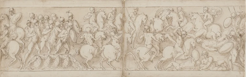 Marcus Aurelius gyalogosokkal és lovassággal indul egy rakparton (CVIII); a szarmatákat az előretörő rómaiak taszítják (CIX)
