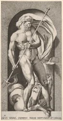 5. tábla: A fülkében álló Neptunusz háromágú, hippokampuszos tengeri ló beh..., 1526.