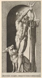 7. tábla: Plútó fülkében, kezében bident, mellette Cerberus, a m... sorozatból, 1526.