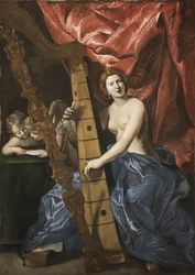 Vénusz hárfán játszik, 1630 körül.