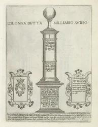 Az Arany Mérföldről Arany Mérföldnek nevezett oszlop (cím az objektumon) Moderne en antik monuments en bouwwerken Rómában (sorozat címe) Ornamenti di fabriche antichi et modern dell