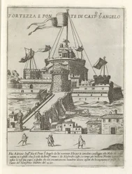 Engelenburcht és az Engelenbrug Fortezza e ponte di Cast.o S.o Angelo (cím a tárgyon) Modern és ókori műemlékek és építmények Rómában (sorozat címe) Ornamenti di fabriche antichi et modern dell