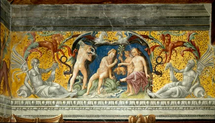 Egy tengeri istenségnek felajánlanak egy kis vaddisznót Giovanni Maria Falconettónak (1468-1534) 1520-ban tulajdonított fríz részlete Mantua, Palazzo d