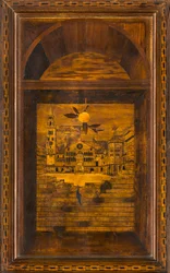 Lignaean Kanonikus Kórus, Giovanni Maria Platina intarzia 1484, Felső Stall, Piazza del Duomo Cremonában